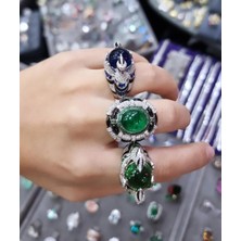 MorMajor Silver Ithal Oval Kök Zümrüt Gümüş Yüzük