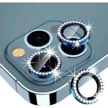 Conocer iPhone 13 Pro /13 Pro Max Uyumlu Swarovski Taşlı 3D Kamera Lens Koruyucu Deniz Mavisi [3'lü Set]