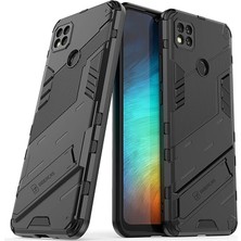 Microcase Xiaomi Redmi 10A / Redmi 9c Matrix Serisi Armor Standlı Perfect Koruma Kılıf - Siyah AL3416