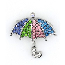 Solfera Renkli Şemsiye Parlak Zirkon Taşlı Metal Rozet Broş RZ153