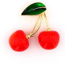 Solfera Kiraz Şeklinde Meyve Metal Yaka Iğnesi Rozet Broş RZ154