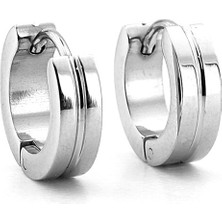 Solfera Tek Çizgi Küt Kesim Parlak Paslanmaz Çelik Halka Erkek Küpe ER006