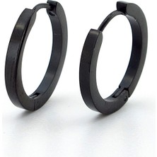 Solfera Küt Kesim Siyah Paslanmaz Çelik 20MM Ince Halka Erkek Küpe ER012