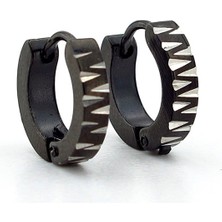 Solfera Çapraz Çivi Ucu Çentik Siyah Paslanmaz Çelik Halka Erkek Küpe ER014