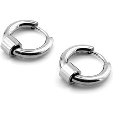 Solfera Iç Içe Geçmiş Halka Gümüş Renk Çelik Erkek Kadın Küpe ER033