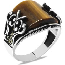 Gümüş Hediye Al Markazit Taş Işlemeli Bombeli Kaplangözü Taşlı 925 Ayar Gümüş Erkek Yüzük