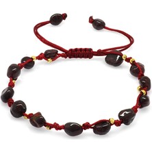 Gümüş Hediye Al Makrome Örgülü Naturel Kesim Dorika Top Detaylı Lal Doğaltaş Kadın Bileklik