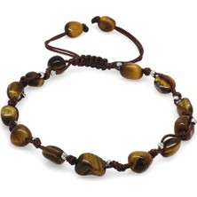 Gümüş Hediye Al Makrome Örgülü Naturel Kesim Dorika Top Detaylı Kaplangözü Doğaltaş Erkek Bileklik