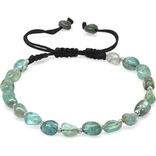 Gümüş Hediye Al Makrome Örgülü Naturel Kesim Larimar Doğaltaş Erkek Bileklik