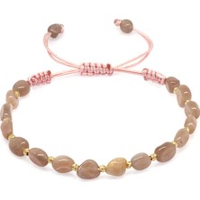 Gümüş Hediye Al Makrome Örgülü Naturel Kesim Güneş Taşı Doğaltaş Kadın Bileklik