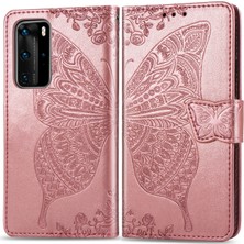 BDT Boutique Huawei P40 Pro Kelebek Kanatları Narin Çiçekler Flip Darbeye Deri ile Uyumlu Telefon Kılıfı (Yurt Dışından)