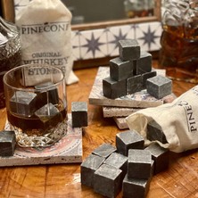 Pinecone 9 Adet Viski Soğutma Taşı Seti Viski Taşı Kesesi Doğal Granit Premium Hediyelik Soğutucu Viski Taşı