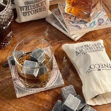 Pinecone 9 Adet Viski Soğutma Taşı Seti Viski Taşı Kesesi Doğal Granit Premium Hediyelik Soğutucu Viski Taşı