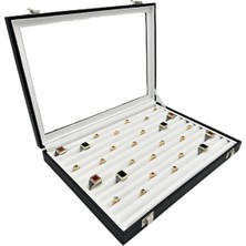 Sezgin Kutu ve Aksesuar Yüzük ve Koldüğmesi Kutusu Camlı Siyah Içi Beyaz