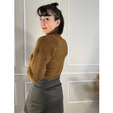 Nidi Store Kahverengi Ikili Boğazlı Bolero Kazak Takım