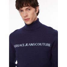Versace Jeans Couture Yarım Balıkçı Yaka Slim Fit Mavi Erkek Kazak 75GAFM07CM06HQF6