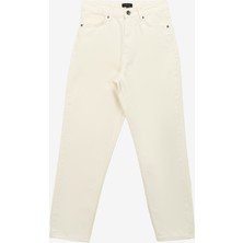 Fabrika Yüksek Bel Normal Paça Mom Fit Kırık Beyaz Kadın Denim Pantolon F4SL-PNT0343