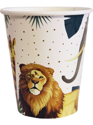 Parti Adresi Safari Temalı Karton Bardak Wild Life Yazılı Doğum Günü Parti Bardağı 8'li