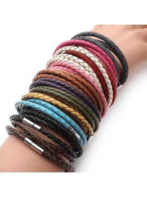 Qiuhong Shop Mavi Louleur Yeni Moda Hakiki Örgülü Deri Bilezik Erkek Kadın Manyetik Claarm Wrap Bilezikler Pulseras Kadın Mücevheratı (Yurt Dışından)