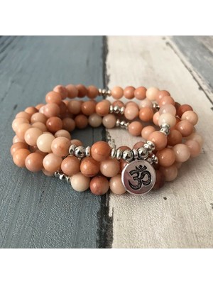 Qiuhong Shop Gümüş Yoga 5 Sarar Bilezik Unisex Trendy El Yapımı 108 Mala Yoga Bilezik Veya Kolye Om Charm Koyu Pembe Aventurin Bilezik Lotus (Yurt Dışından)