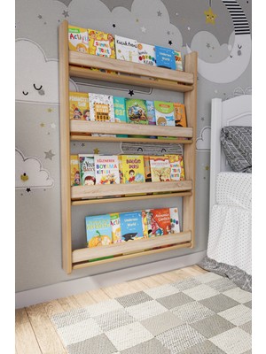 Zeo Wood Design Montessori 4 Raflı Çocuk Kitaplığı