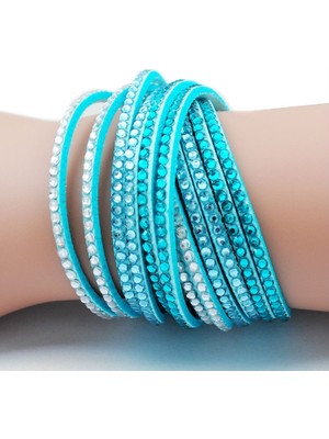 Qiuhong Shop Siyah Yeni Moda Pembe Kristal Kadın Wrap Bilezik ve Bilezikler Dokuz Renk Pulseras Deri Charm Bilezikler Kadınlar Için (Yurt Dışından)