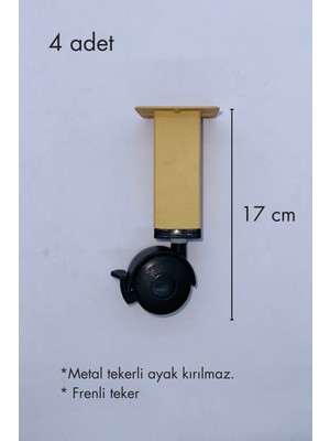 kolexonline 17 cm Tekerli Masa Ayağı, Metal Kırılmaz, 4 Adet Frenli, 360 Derece Dönebilen Kırılmaz Teker Çam Renk