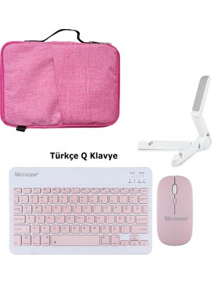 Microcase Xiaomi Pad 5 Tablet Uyumlu Tablet Çanta+Türkçe Bluetooth Klavye +Mouse+ Standı - Pembe AL8127