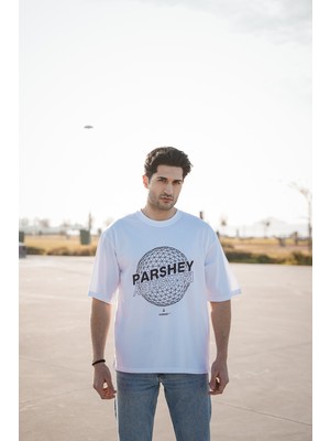 Parshey Dünya Desenli Beyaz Oversize T-Shirt