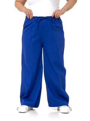 Disentis Modest Büyük Beden Geniş Paça Gabardin Saks Mavi Pantolon