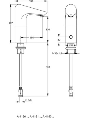 Ideal Standard 

A4153AA Ceraplus Sensörlü Lavabo Bataryası Elektrikli Tek Su Girişli