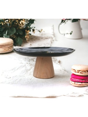 Akayev Ahşap Konik Ayaklı Siyah 25 cm Sunumluk