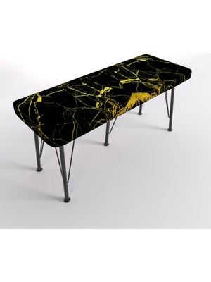 YIRMI15 Metal Ayaklı Babyface Puf & Bench - Black And Gold Baskılı Bench Desen Bench