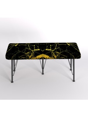 YIRMI15 Metal Ayaklı Babyface Puf & Bench - Black And Gold Baskılı Bench Desen Bench