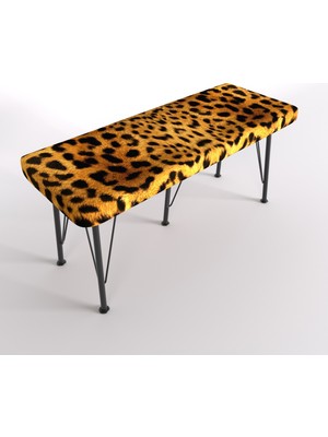 YIRMI15 Metal Ayaklı Babyface Puf & Bench - Tiger Bench Baskılı Bench Leopar Desen Bench