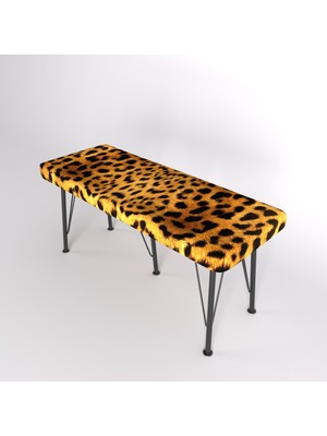 YIRMI15 Metal Ayaklı Babyface Puf & Bench - Tiger Bench Baskılı Bench Leopar Desen Bench