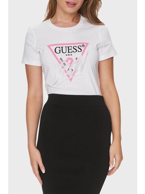 Guess Icon Pamuklu Slim Fit Bisiklet Yaka T Shirt W4RI41I3Z14G011 Kadın T Shirt W4RI41I3Z14 G011