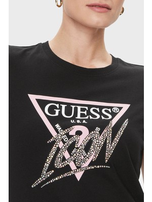 Guess Icon Pamuklu Slim Fit Bisiklet Yaka T Shirt W4RI41I3Z14JBLK Kadın T Shirt W4RI41I3Z14 Jblk