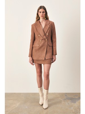 Sateen Mini Boy Tüvit Etek - Kahve