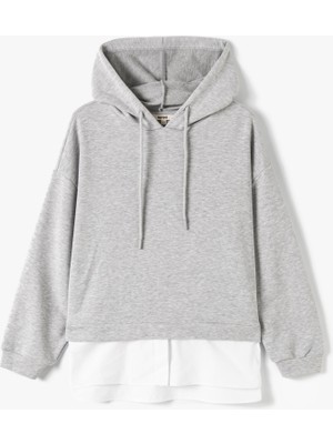 Koton Kapşonlu Sweatshirt Bağcıklı Çift Parça Görünümlü