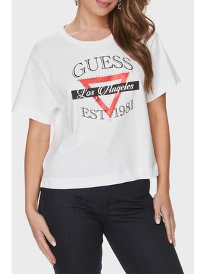 Guess Pamuklu Boxy Fit Bisiklet Yaka T Shirt W4RI43K8FQ4G011 Kadın T Shirt W4RI43K8FQ4 G011