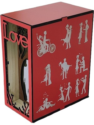 Woodenreal Sevgililer Aşk Tema Valentines Book Nook Ahşap Işıklı Kitap Tutucu