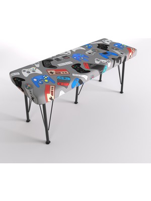 YIRMI15 Metal Ayaklı Babyface Puf & Bench -Game Consol Bench Baskılı Bench Ps Konsol Desen Bench