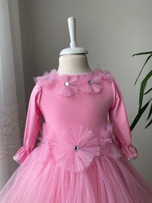 Berrince Tasarım Uzun Kollu Tül Etekli Çocuk Abiye Elbise