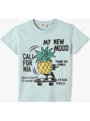 Koton Ananas Baskılı Tişört Kısa Kollu Bisiklet Yaka Pamuklu