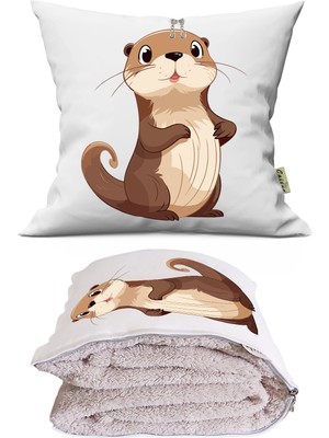 Sevimli Samur Tv Battaniyeli Opsiyonel Dekoratif Araç Içi Yastık