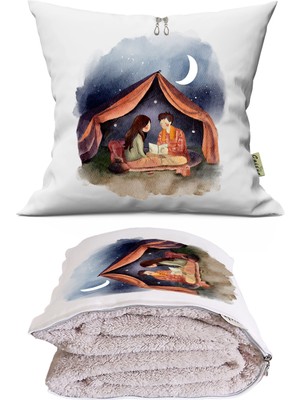 Kamp Gecesi Tv Battaniyeli Opsiyonel Dekoratif Araç Içi Yastık