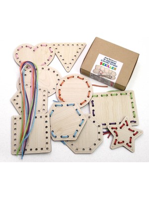 Tasarım Şeker Ahşap Şekiller Ip Geçirme Kutulu Oyun, Montessori Ahşap  El Kası Geliştirme Eğitici Oyun