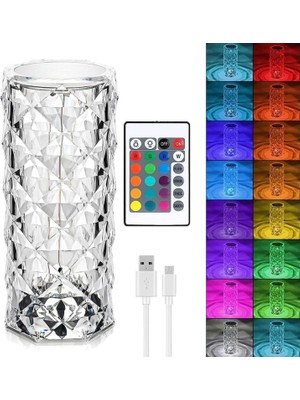 Ba Home Big Rose Diamond Table Lamp USB Charging Touch Lamp Kumandalı ve Dokunmatik Kristal Masa Lambası