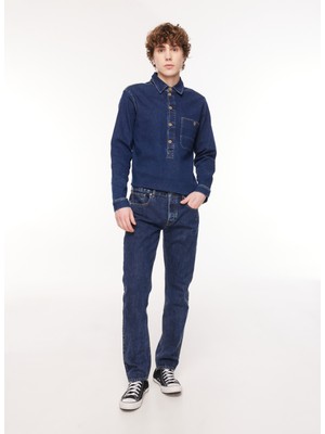 Denim Trip Koyu Indigo Erkek Denim Ceket DT10073_WILLIAM Slim Fit Normal Bel